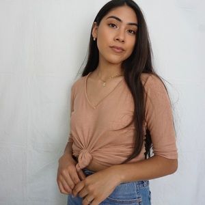 Tan Knitted Half Sleeve Top